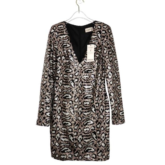 Revolve Club London Sequin Leopard Print Long Sleeve Mini Cocktail Party Dress - Picture 1 of 13